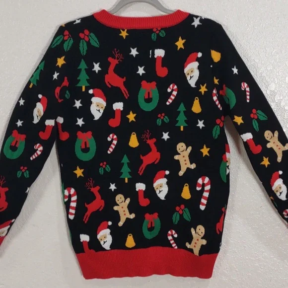 Tipsy Elves Black Cardigan with Red Trim and Festive Motifs - Picture 10 of 17